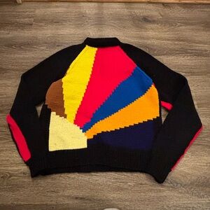 Handmade Crochet Sunset Sunrise Colorblock Sweater Crew Grandpa Grandma Core L